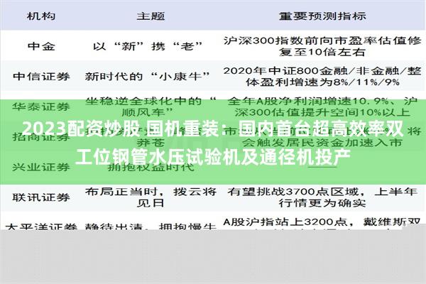 2023配资炒股 国机重装：国内首台超高效率双工位钢管水压试验机及通径机投产